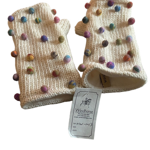 Cozy Wool Handwarmers Multicolored Pom Poms Fleece Lined Fingerless – Wind Horse